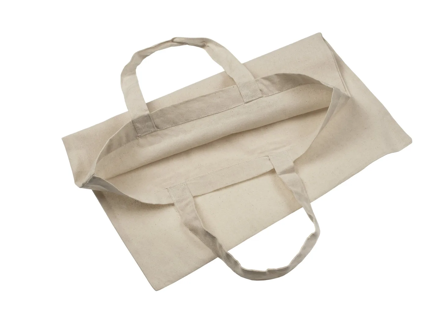 Open inside view of the natural 140 g/m² cotton tote bag, showing the inner fabric, upper hem and seams around the bag opening.