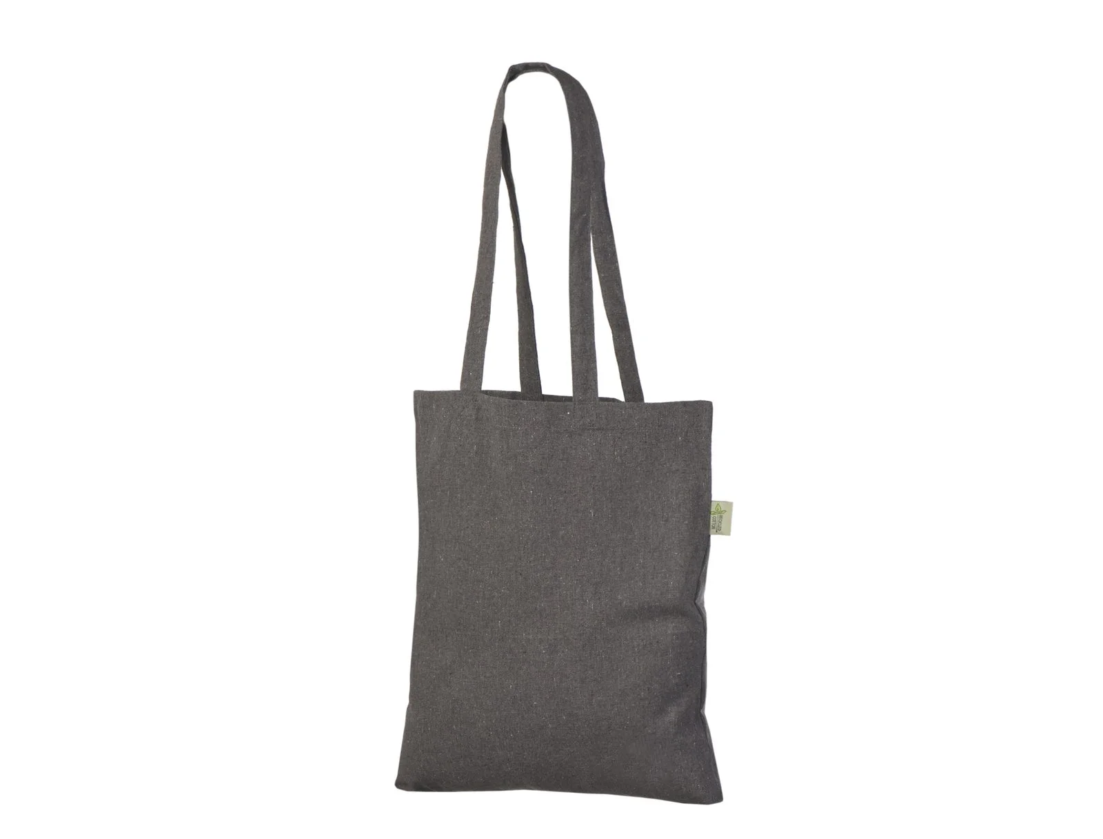 Recycelte Tragetasche 180 g/m² Dunkelgrau ohne Druckmotiv, mit langen Henkeln