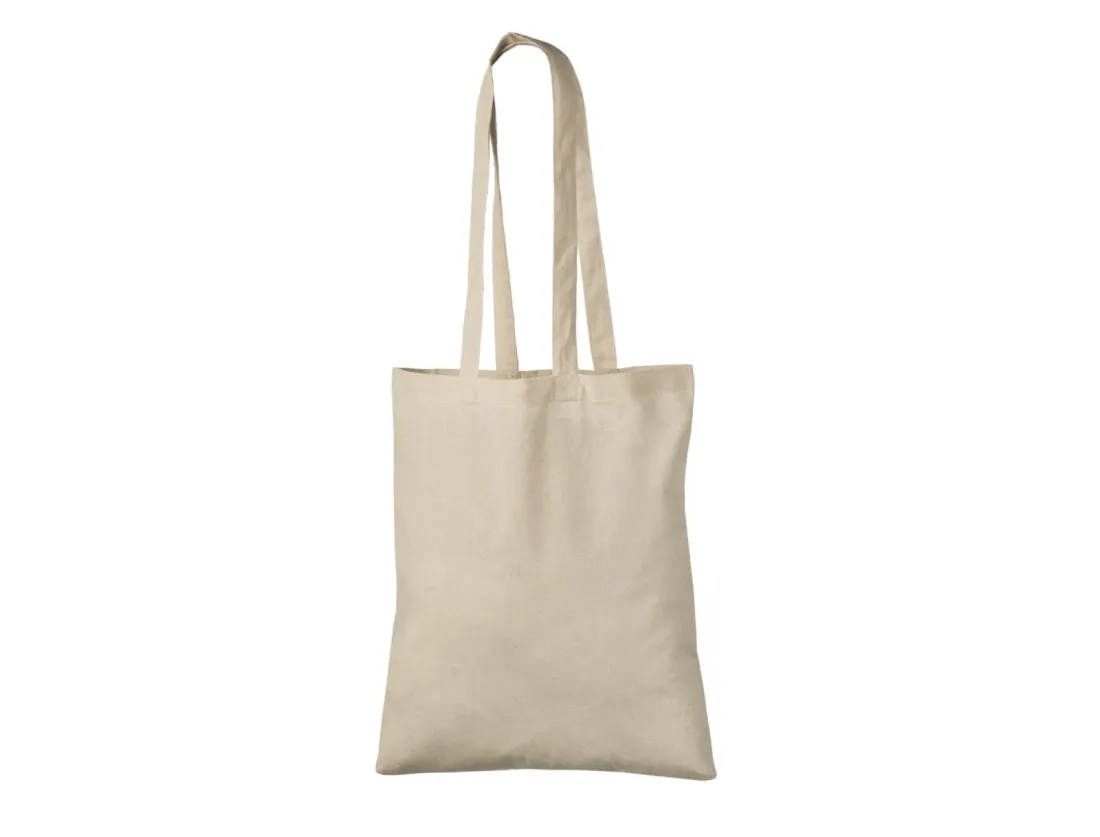 Bolsas tote de algodón - bolsa natural sin imprimir con asas largas sobre fondo blanco.