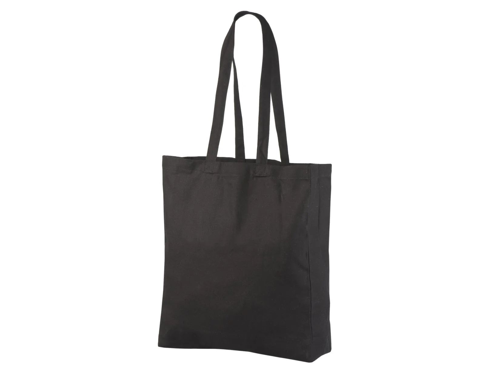 Borsa shopper in cotone 220 g/m² con soffietto nera, non stampata