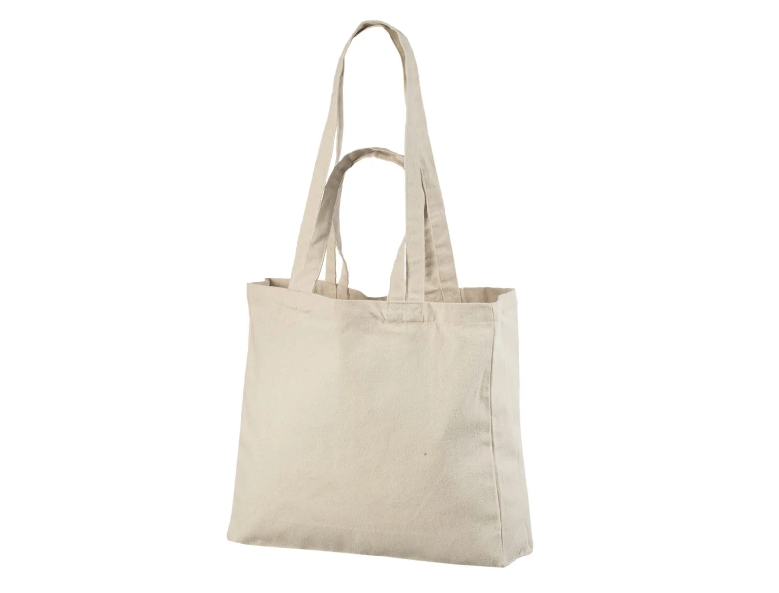 Naturel katoenen tas met twee paar hengsels, een kort en een lang