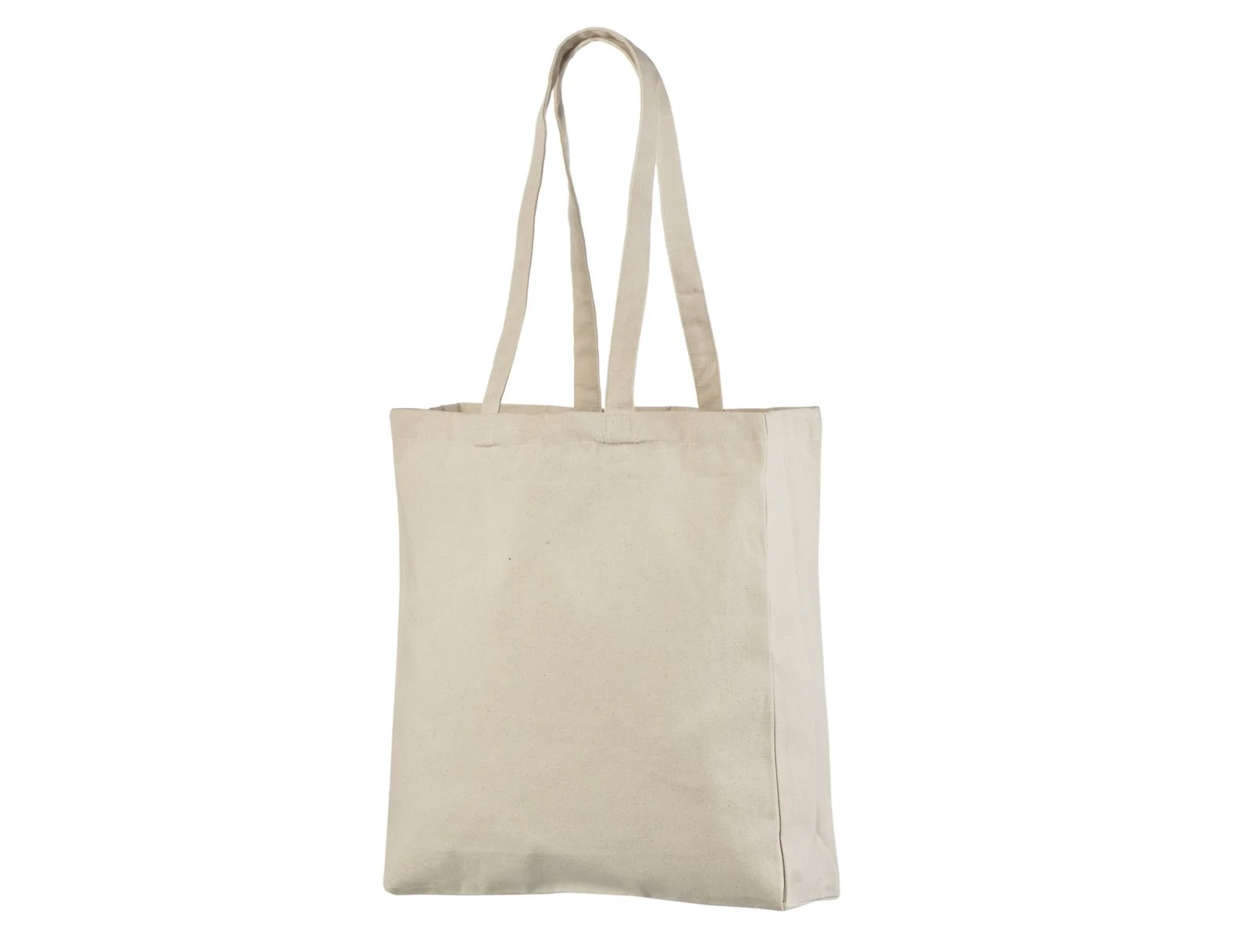 Saco tote de algodão natural com fole lateral visível e alças compridas